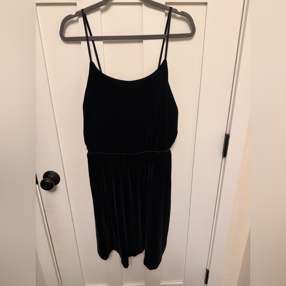 J Crew Velvet Spaghetti Strap Mini Dress Womens 14 Zip Back NWT LBD Pockets
